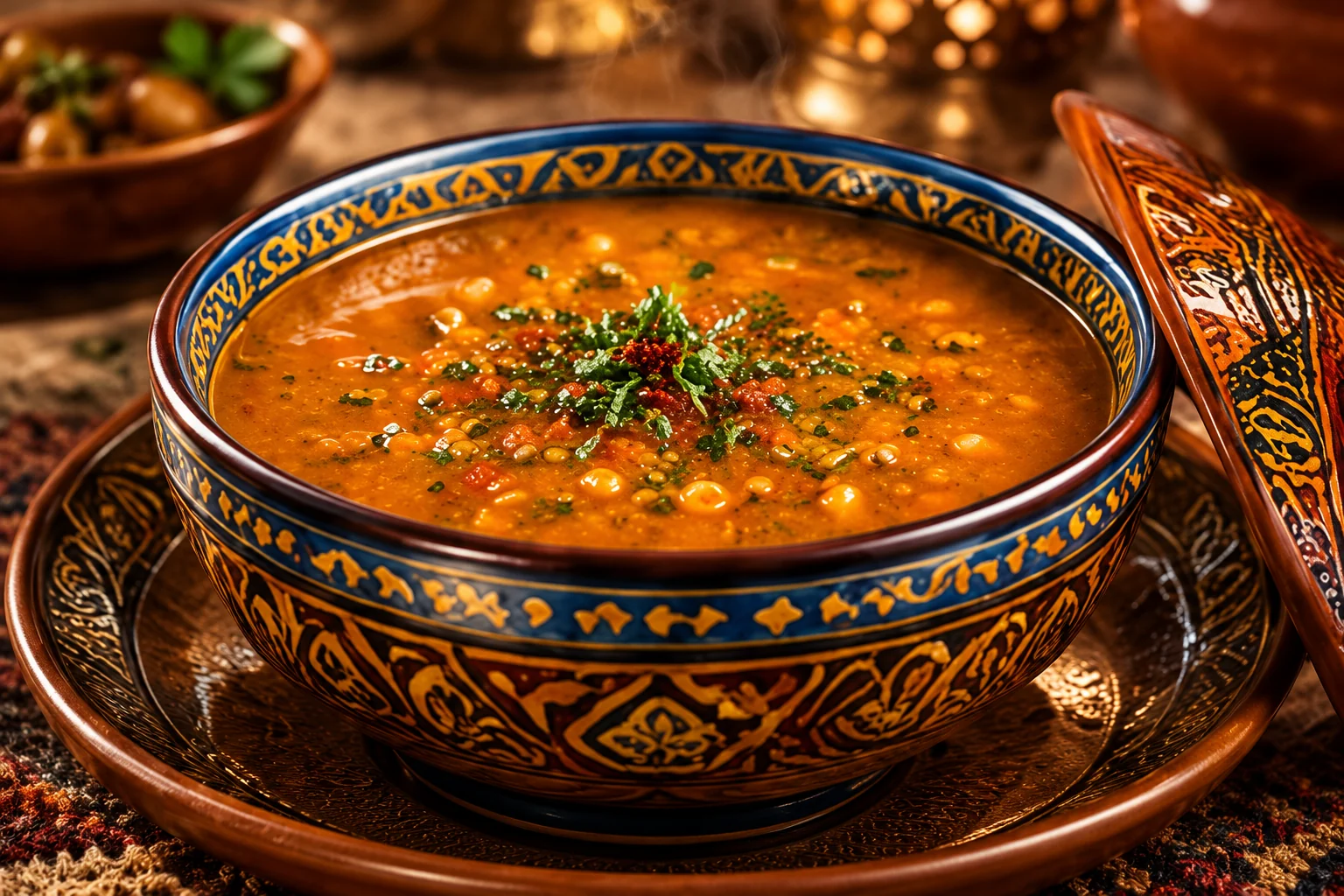 Harira traditionnelle marocaine dans un bol artisanal