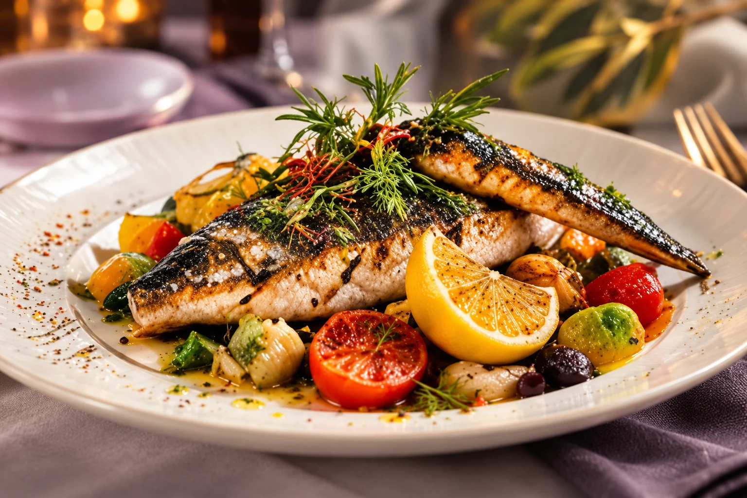 Poisson grillé aux légumes et au citron, inspiration méditerranéenne