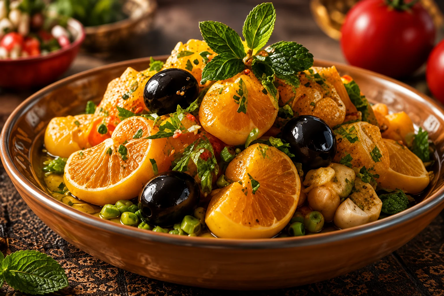 Salade marocaine aux légumes, olives et citron confit