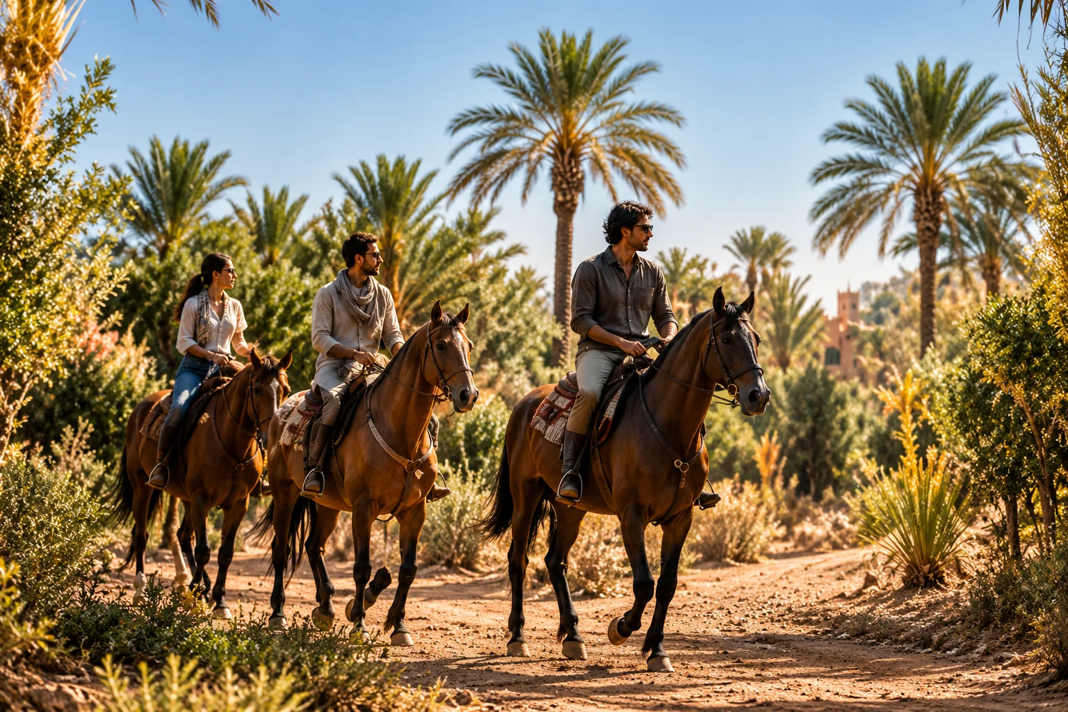 Balade à cheval dans une palmeraie près de Marrakech