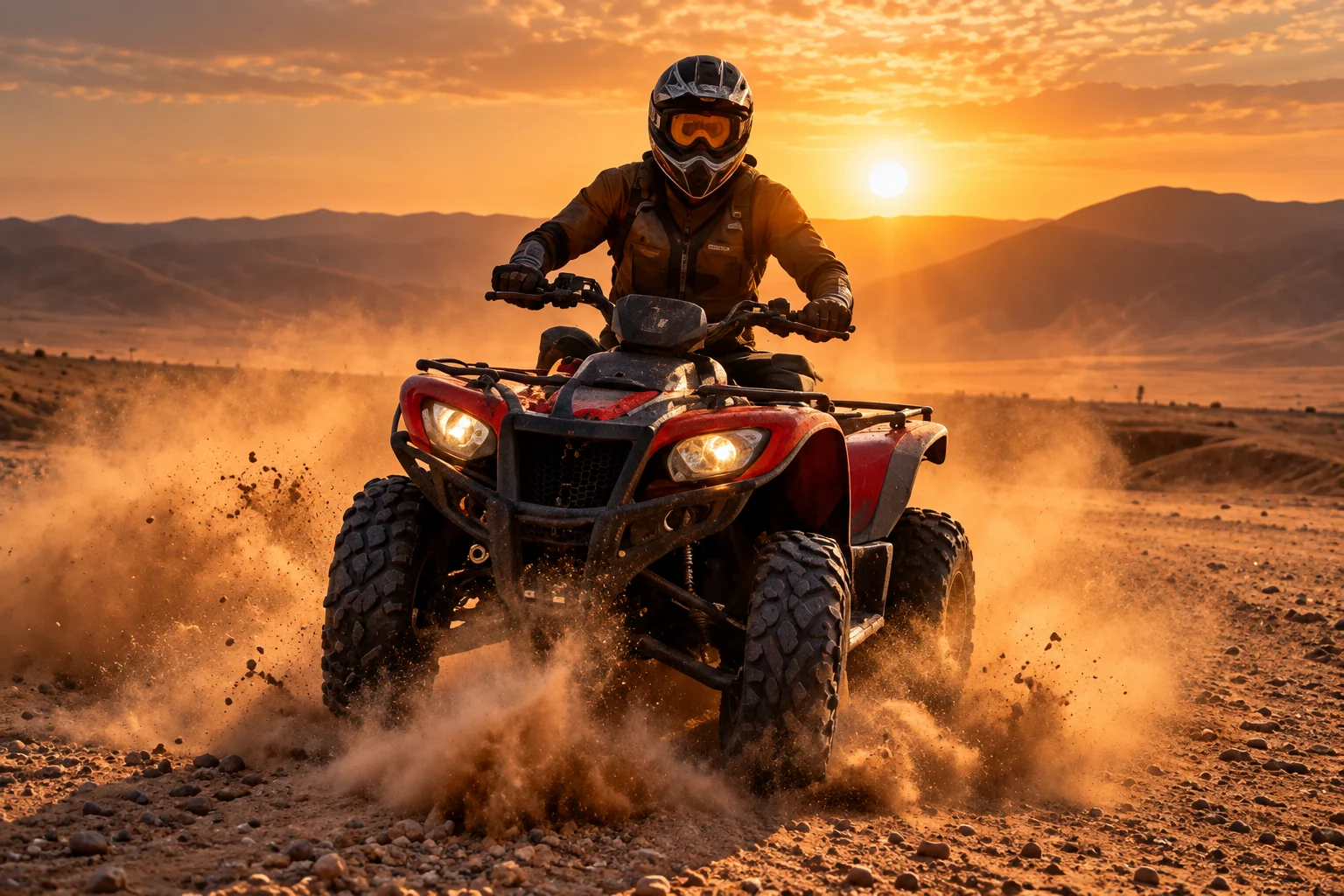 Balade en quad dans les paysages du désert d’Agafay au coucher du soleil