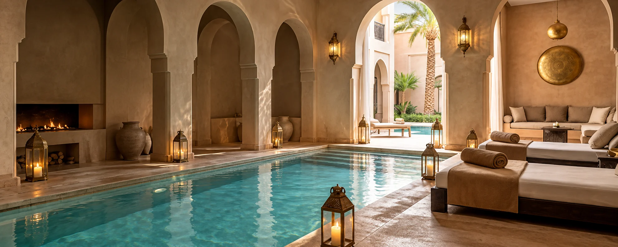 Piscine du spa sous les arches marocaines du Palais Anthea